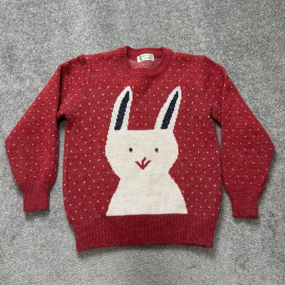 Other - Vintage Bunny Rabbit Girls Youth Red Sweater Knit Size 12 CUTE